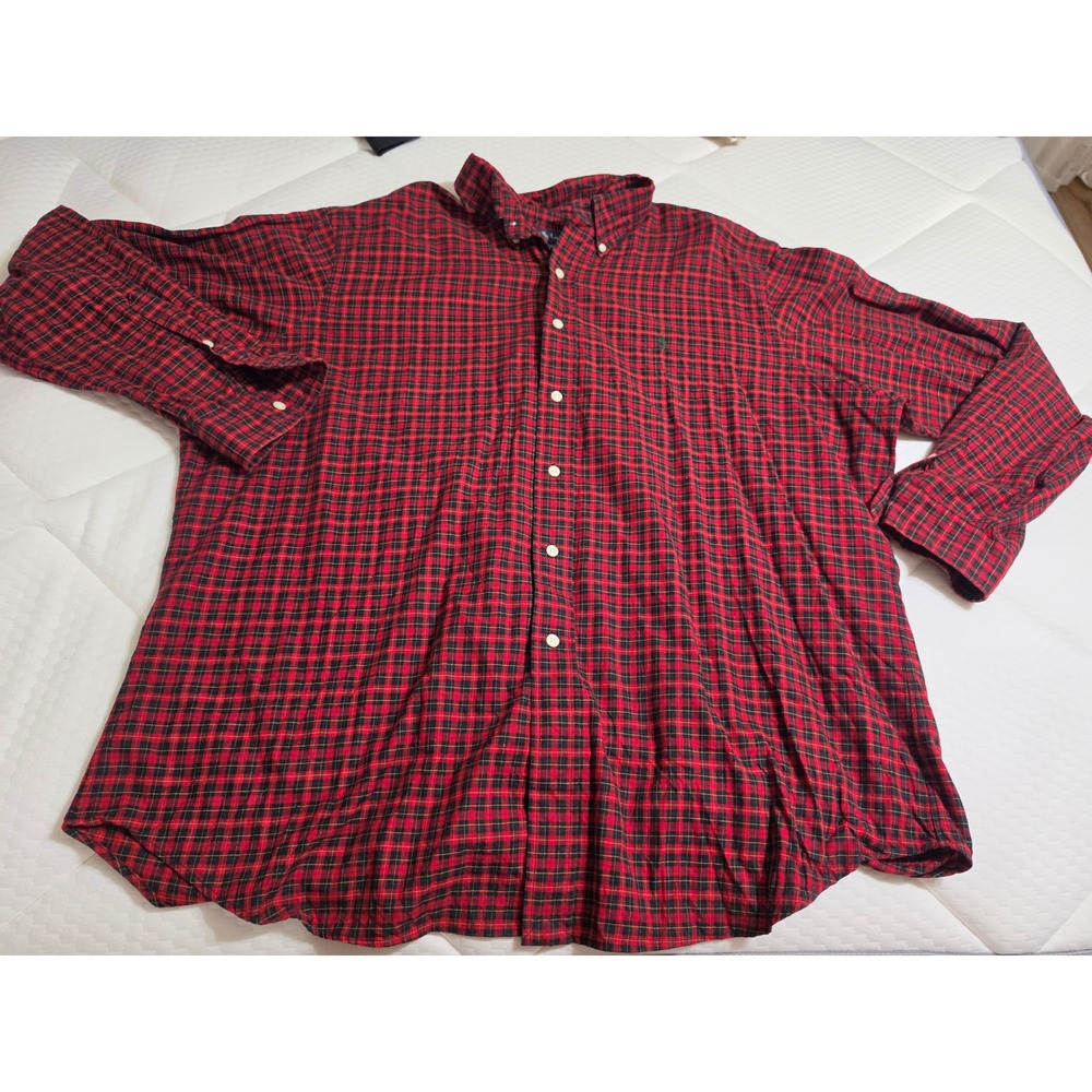 Ralph Lauren Mens XXL Classic Fit Plaid Button Down Shirt Red Black Green Pony